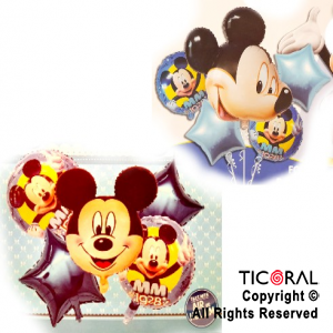 SET DE GLOBOS METALIZADO MICKEY CARA 5 UNIDADES X 1